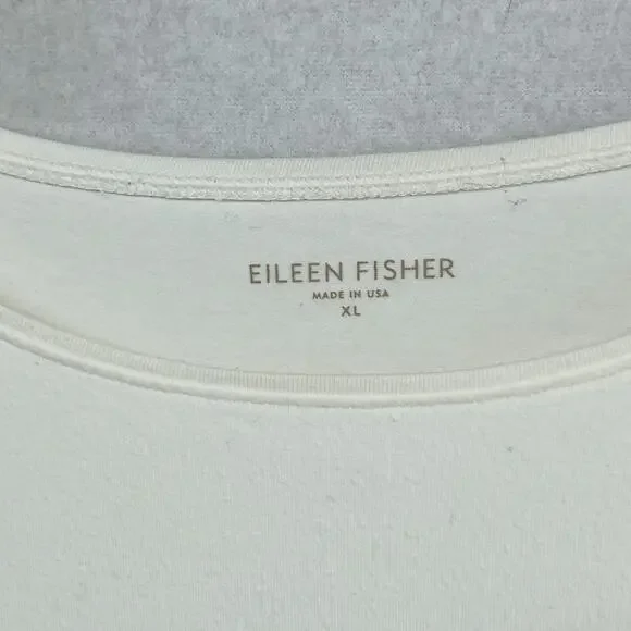 EILEEN FISHER Top XL Stretch Organic Cotton Jersey Round Neck Off White USA - Picture 5 of 12